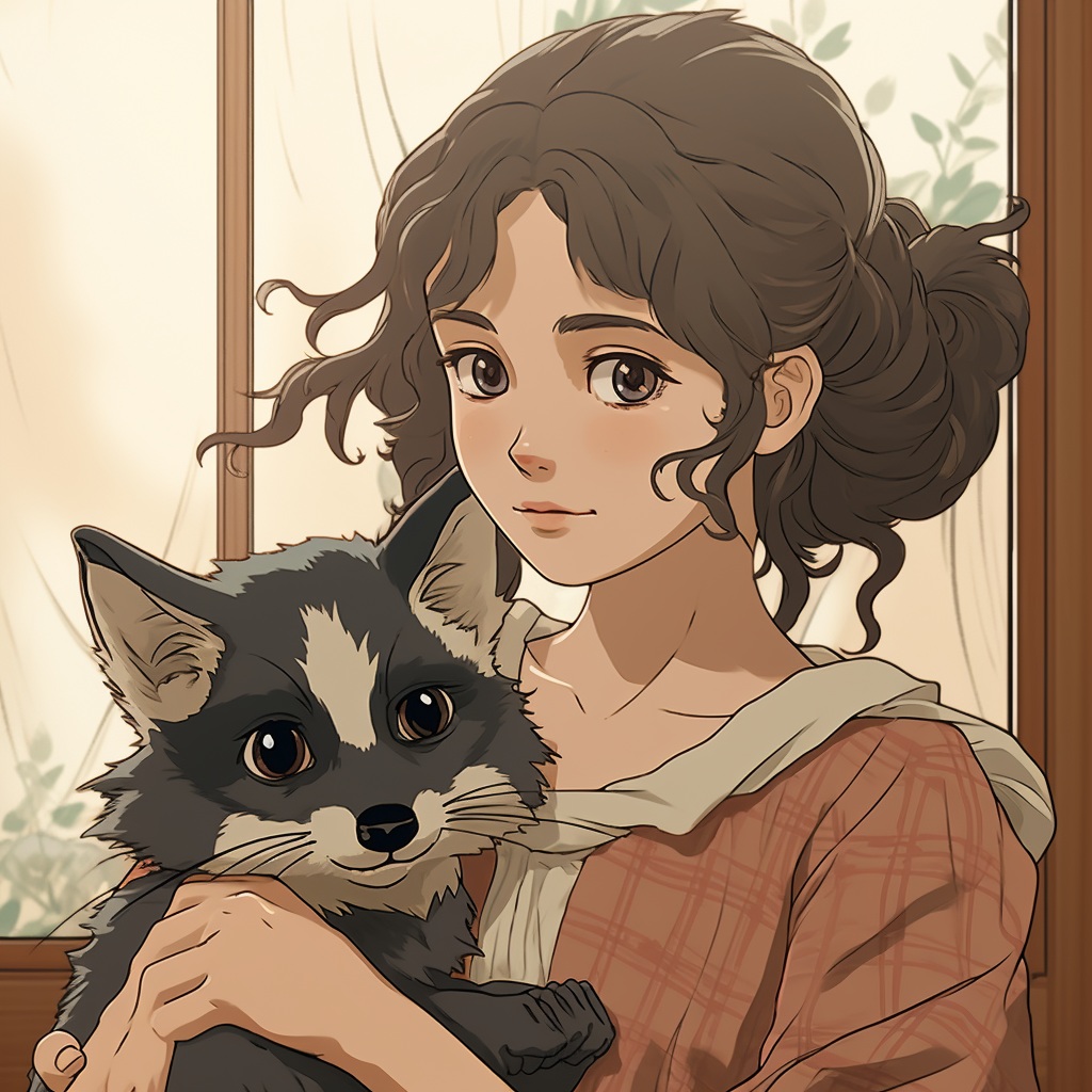 Charming woman with raccoon companion