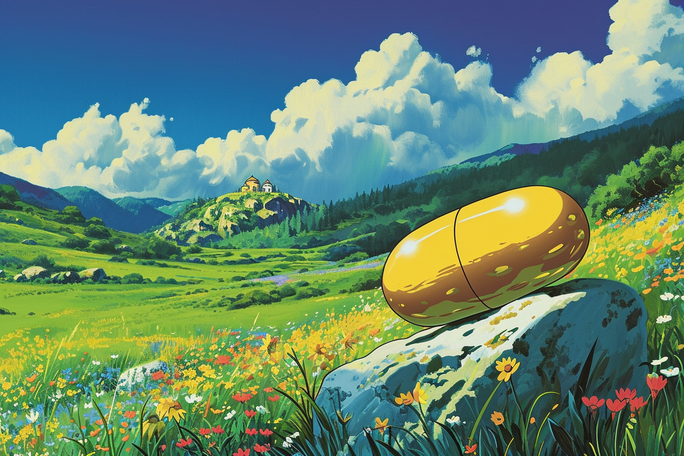 Studio Ghibli Anime Movie Yellow Pill Surreal Landscape