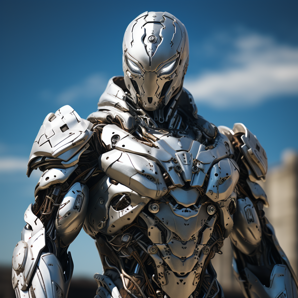 Ghost Armor Superhero in Silver Metal Exoarmor