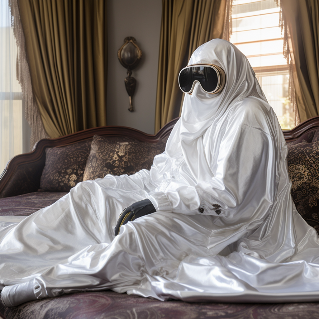 Ghost bedsheet costume wearing clout goggles