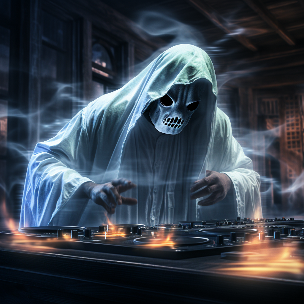 Ghost DJ playing in haunted club