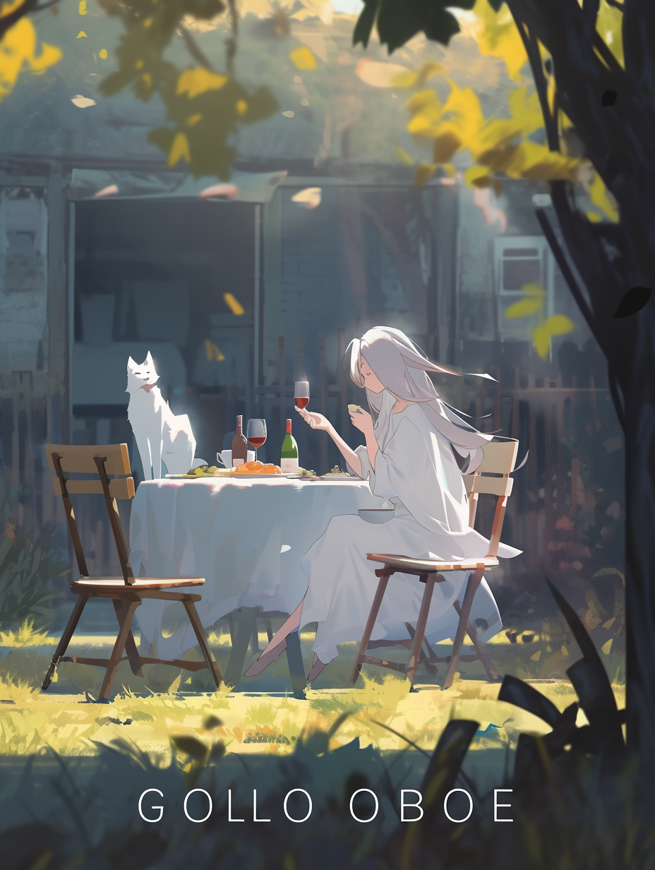 Ghost drinking wine outdoors