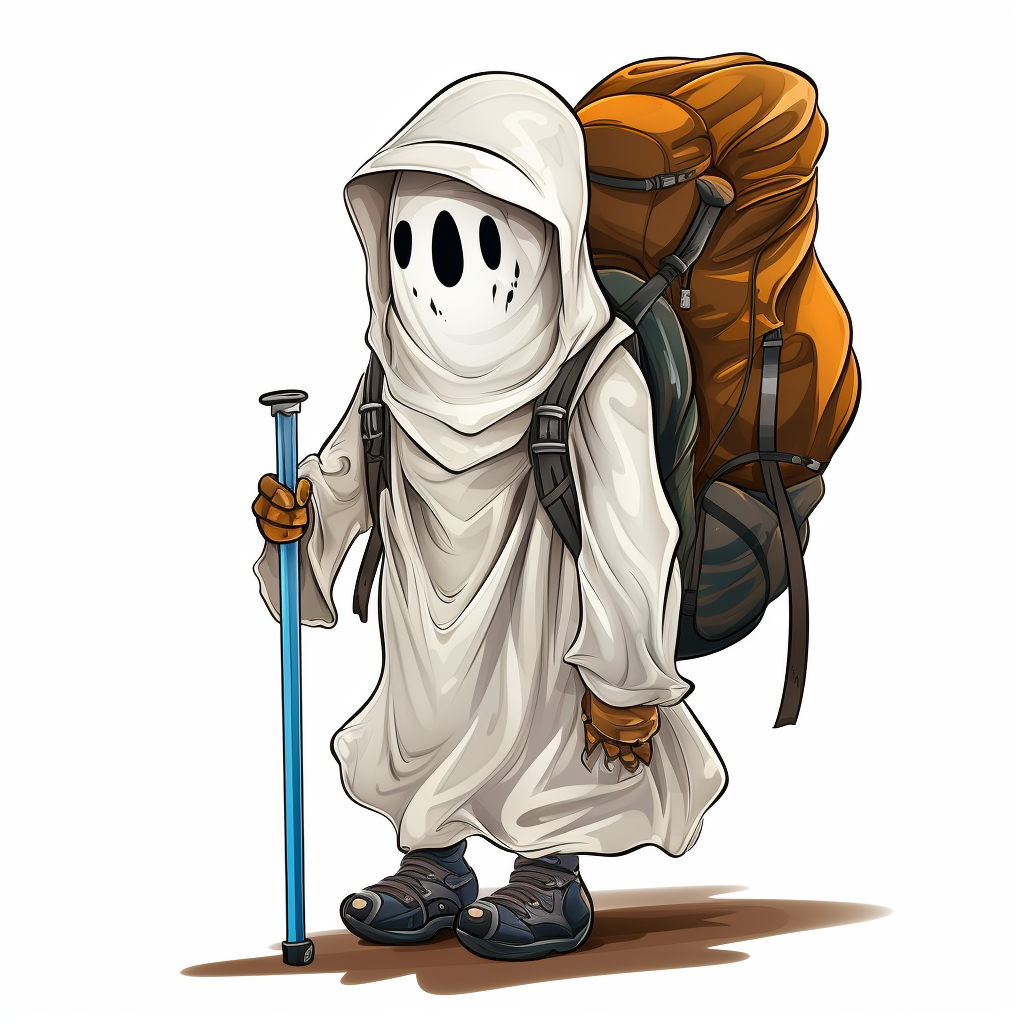 Cute ghost hiking with camping gear