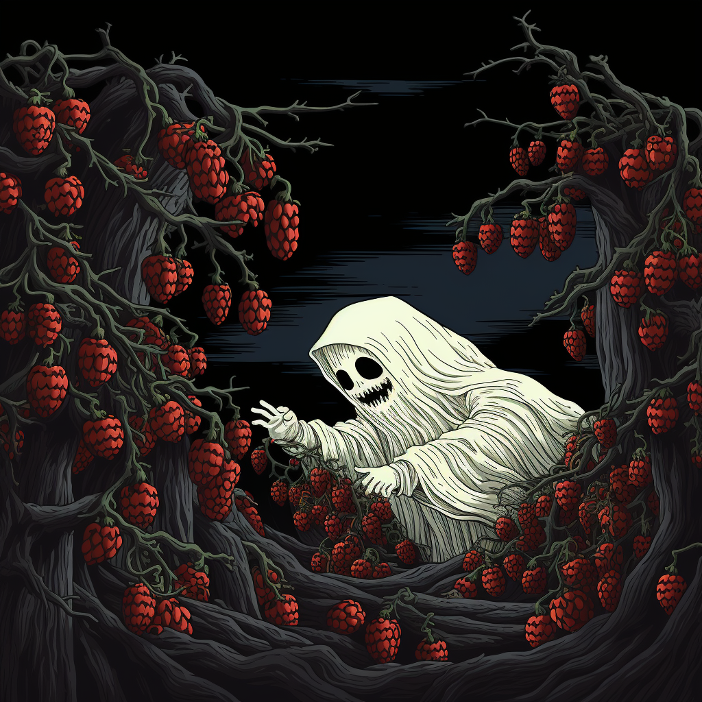 Ghost picking redcurrants in comic style