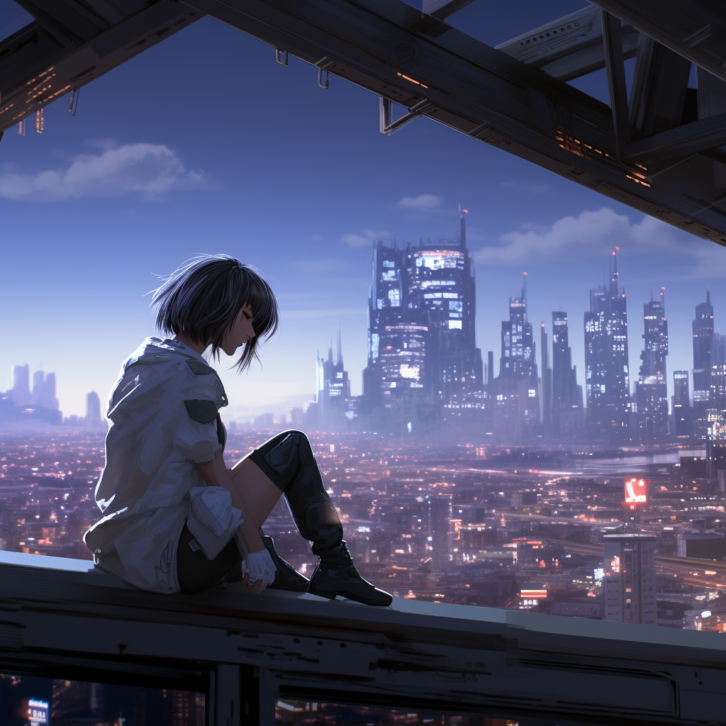 Major Motoko overlooking the cityscape