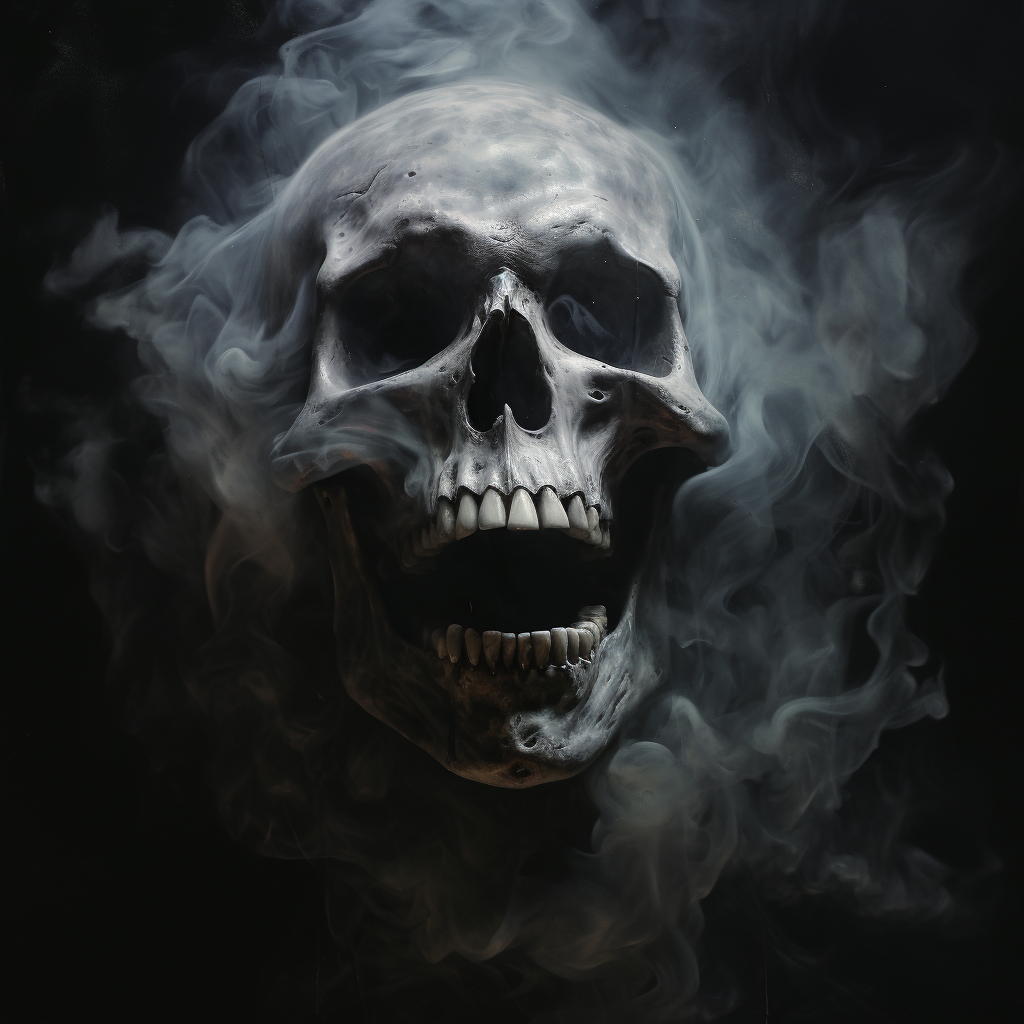 Eerie ghost skull melting, screaming, and smoking