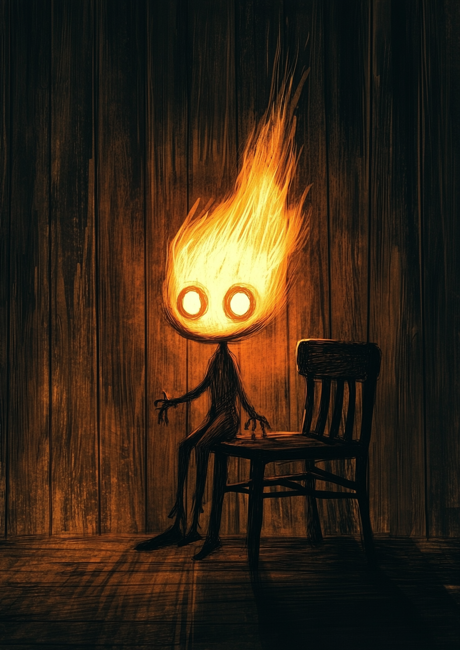 Ghostly child with flame hair