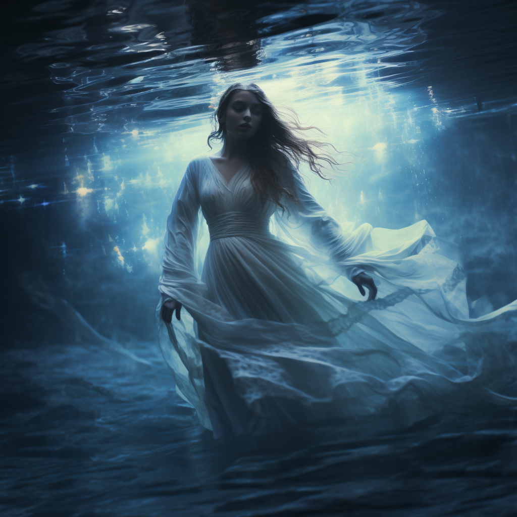 Ghostly Spectral Woman in White Robes with Flowing Hair