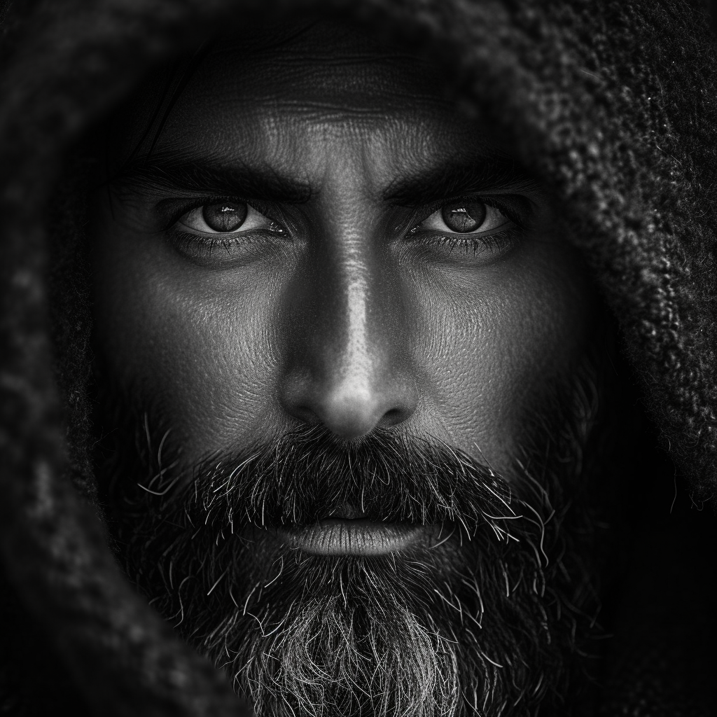 Ghostly bearded man with hood