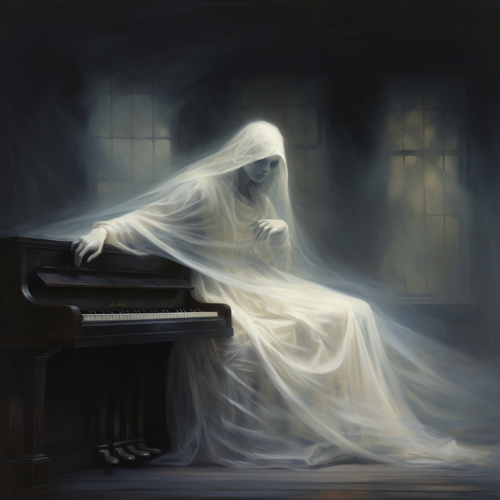 Beautiful Ghostly Woman Playing Piano Gracefully