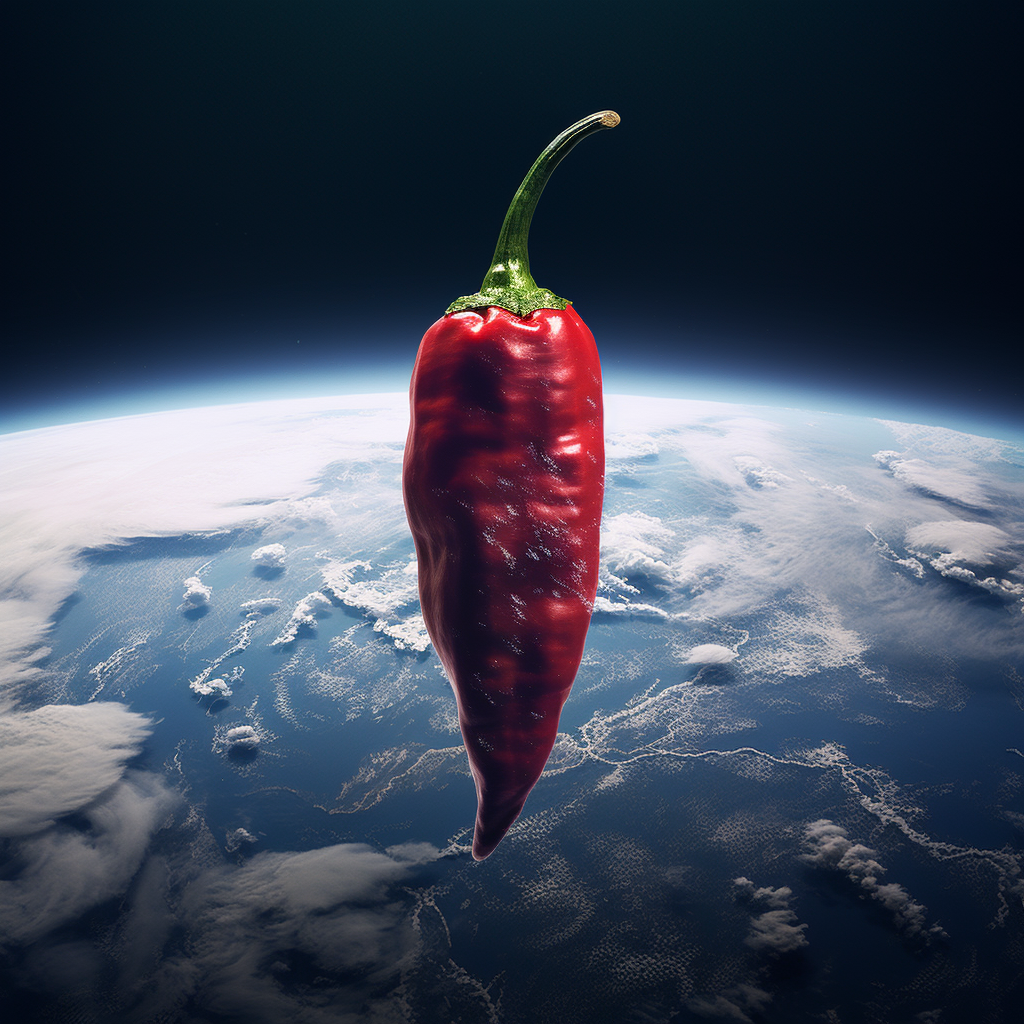 Fiery animated chilli in earth's atmosphere