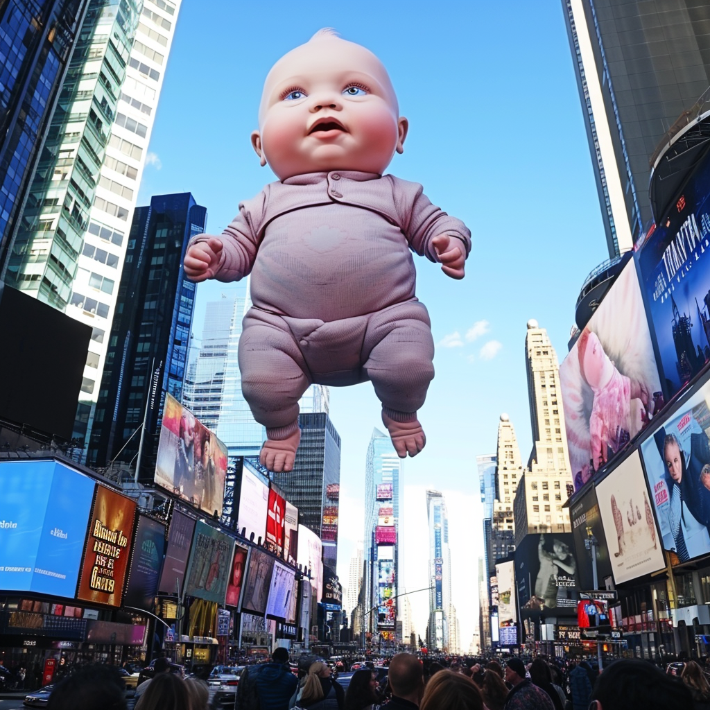 Giant Baby Walking in Times Square