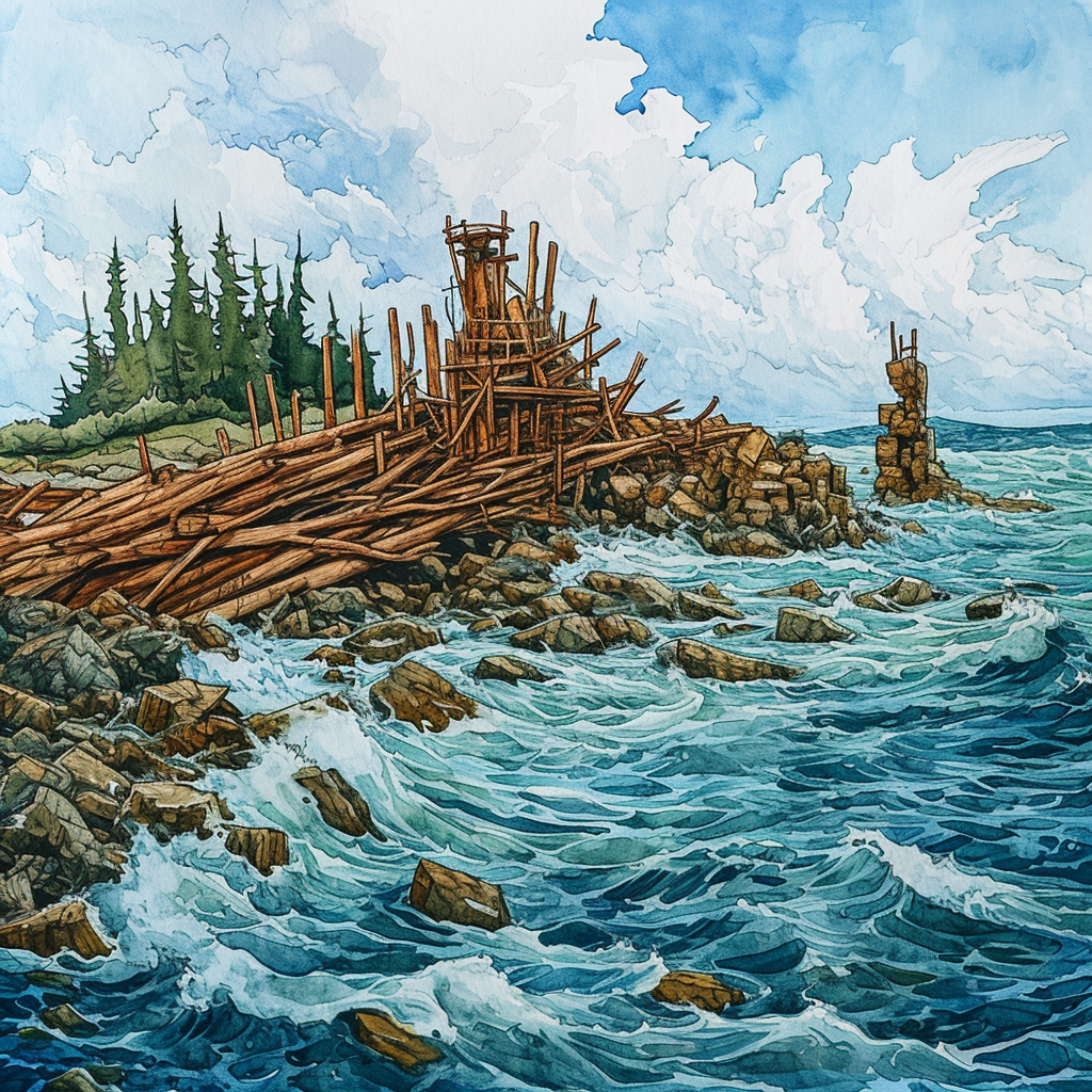 Realistic Watercolor Illustration of a Giant Beaver Dam