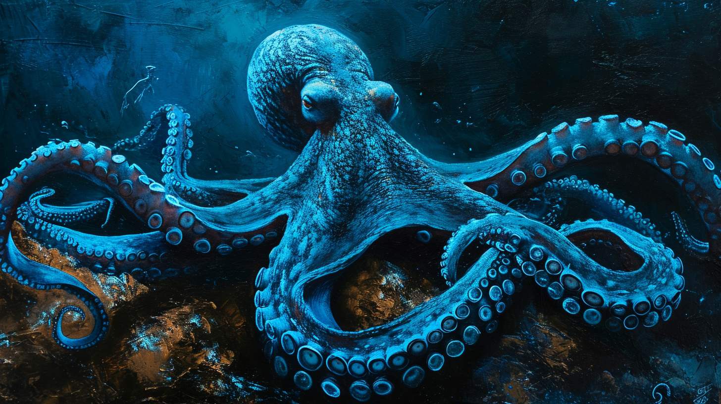 Image of a mesmerizing blue phosphorescent octopus