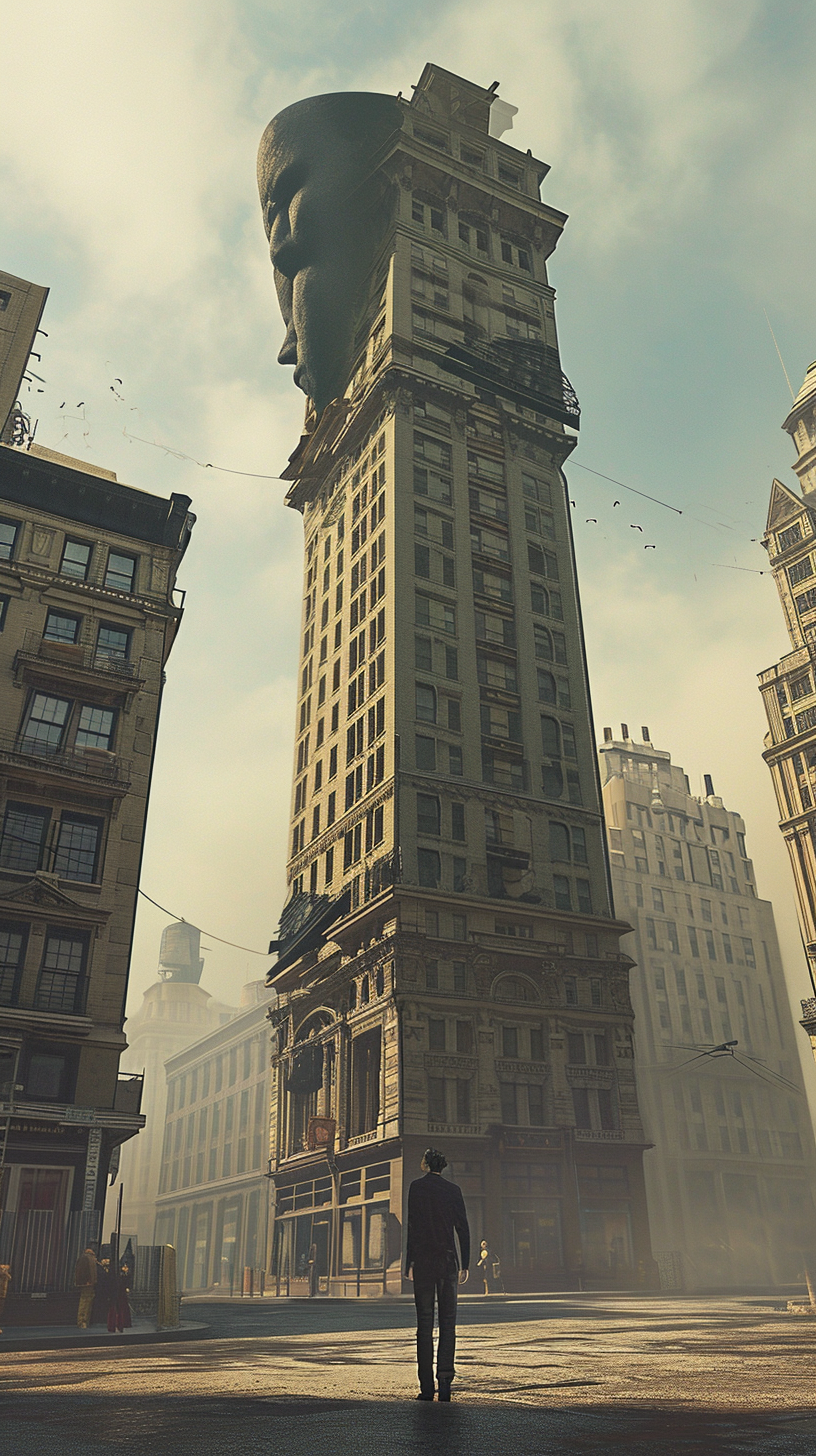 Man with a 20-story Building as his Head