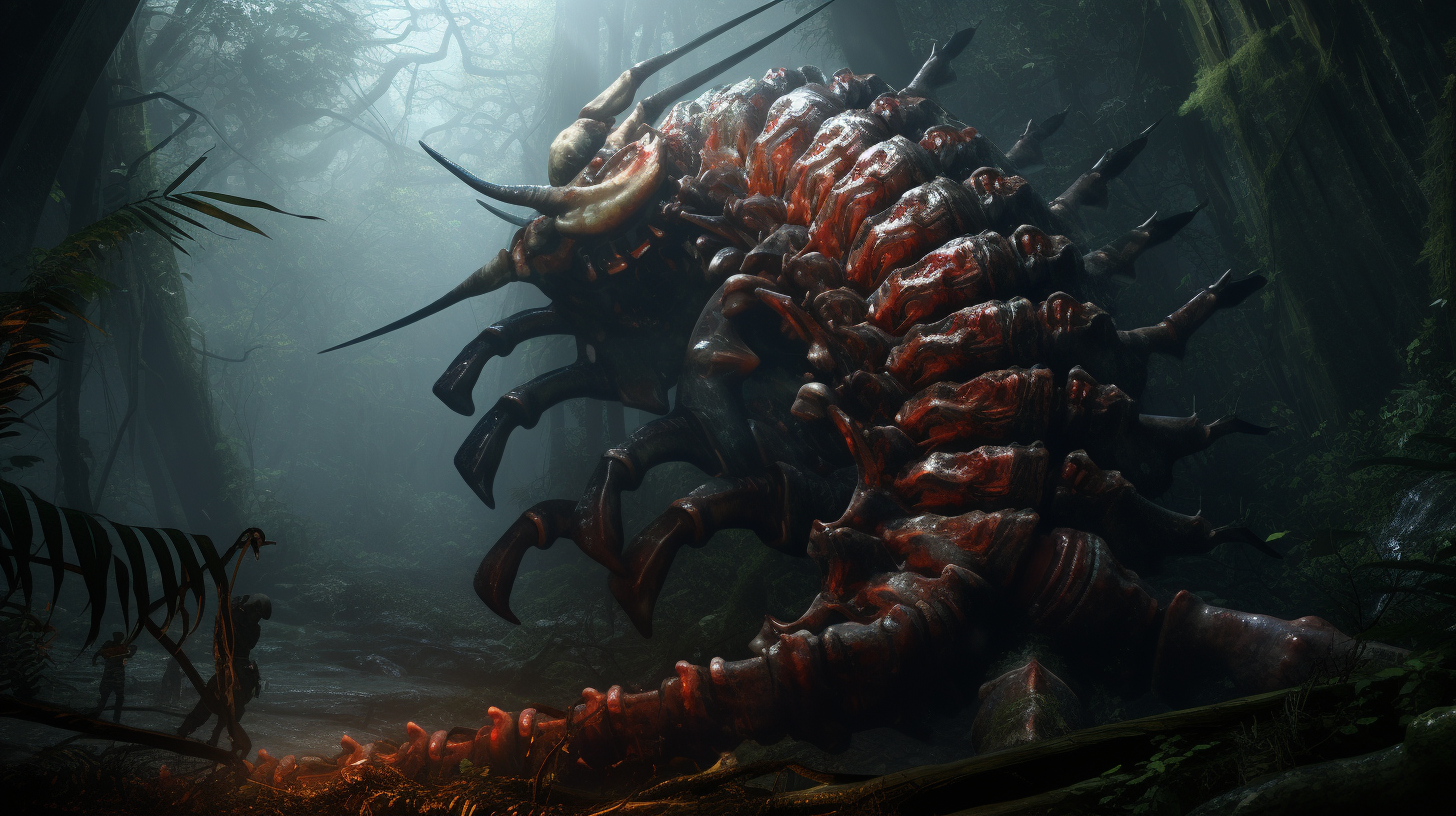 Frightening giant centipede attacking in the jungle