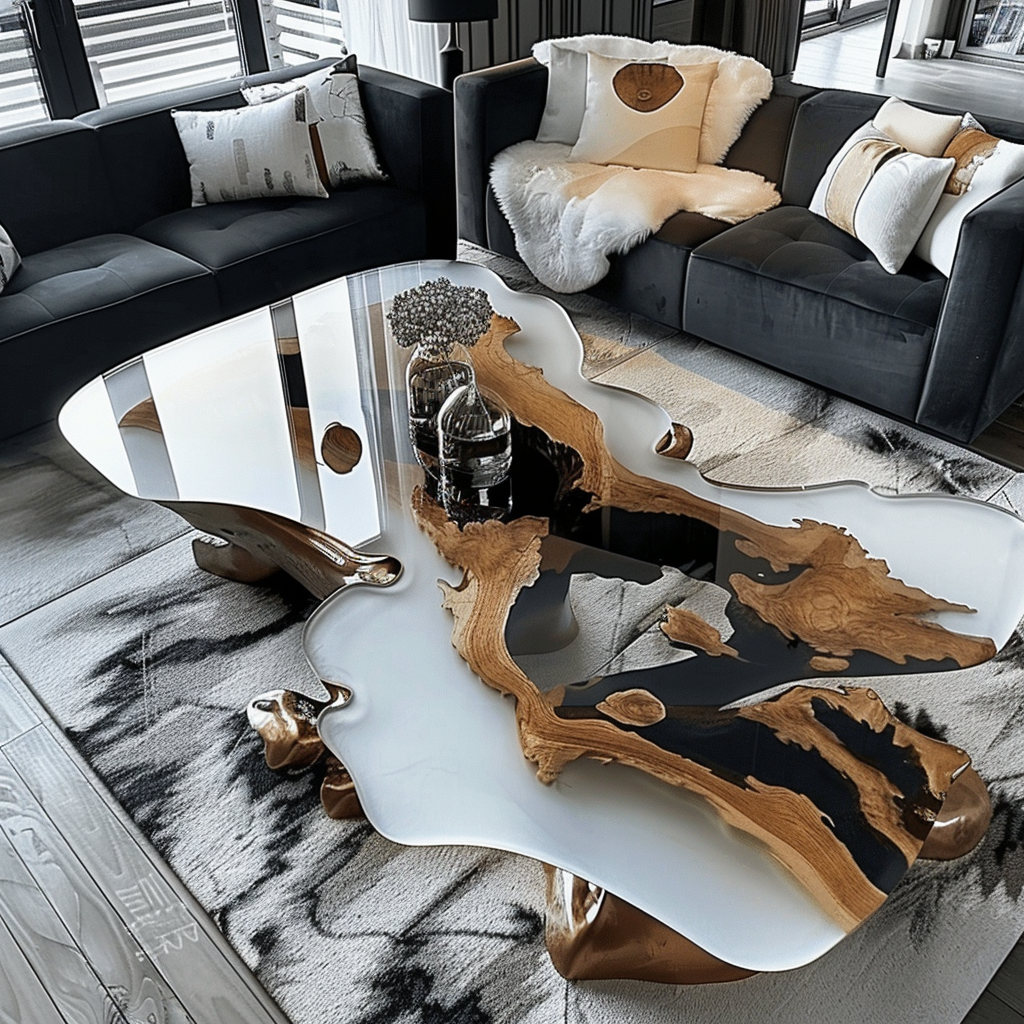 Cow Skin Epoxy Center Table Living Room