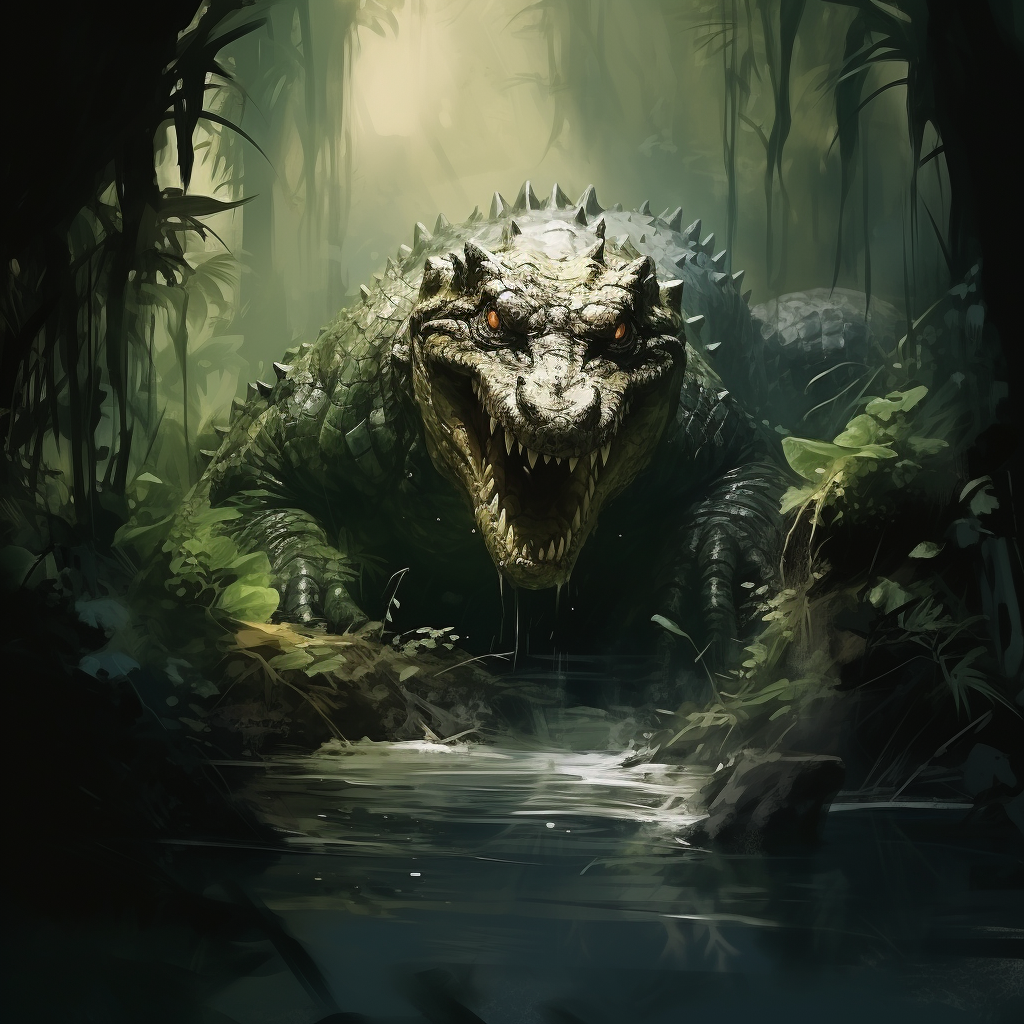 Giant Crocodile in Jungle Swamp