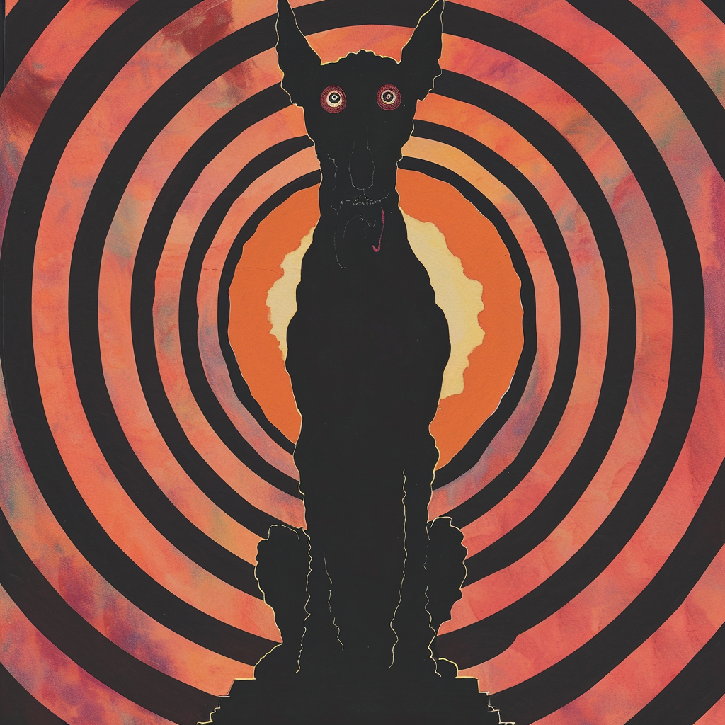 Creepy doberman on steeple silhouette