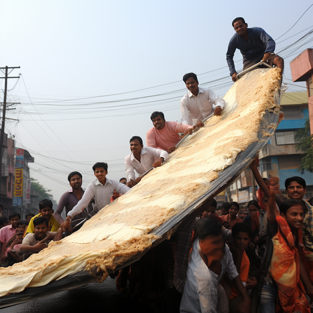 People sliding down a giant dosa