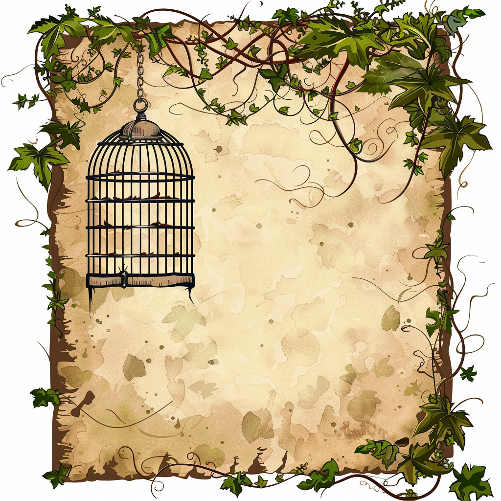 Empty cage cartoon parchment style