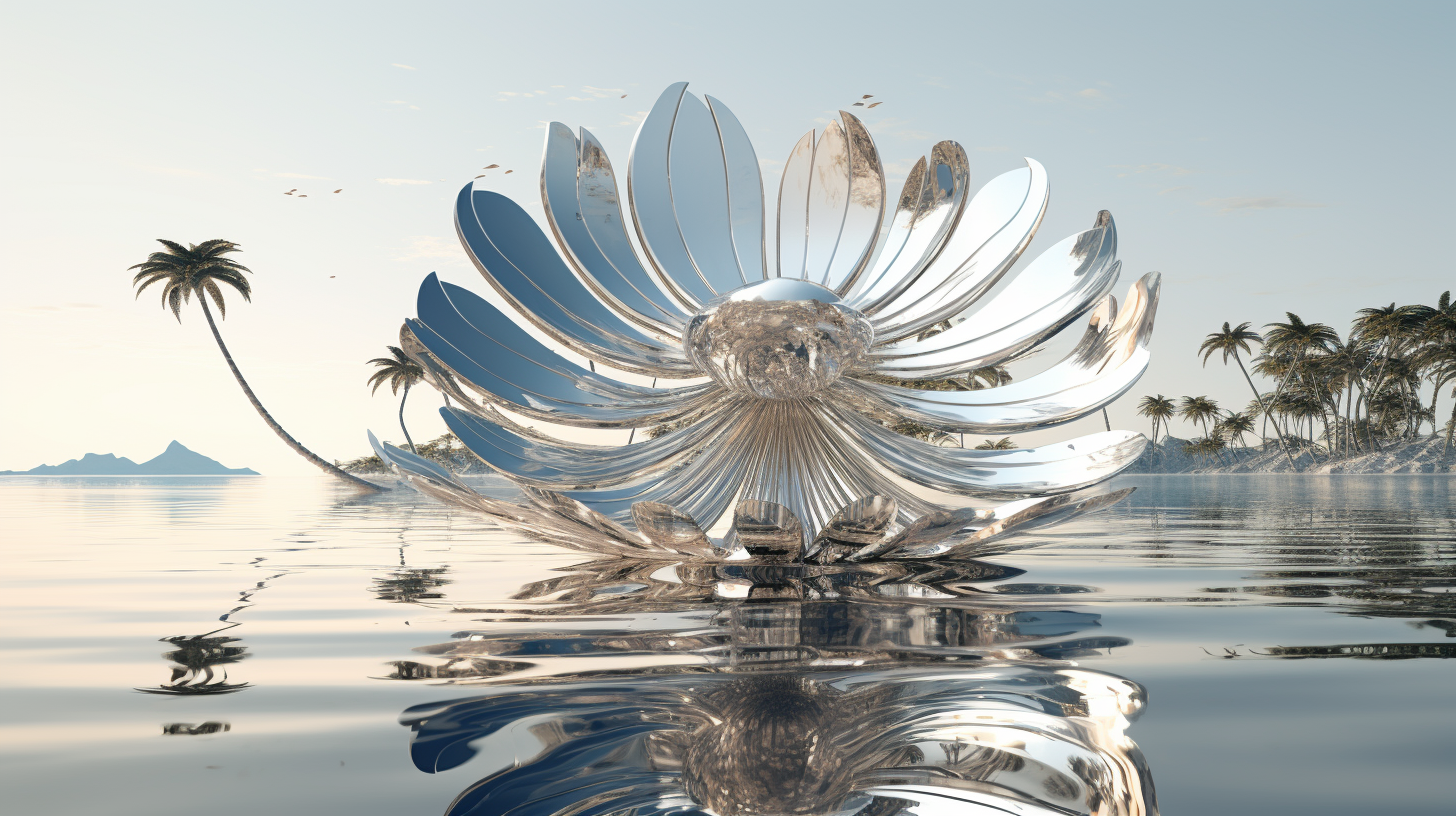 Giant Flower in Sea with Coconut Trees