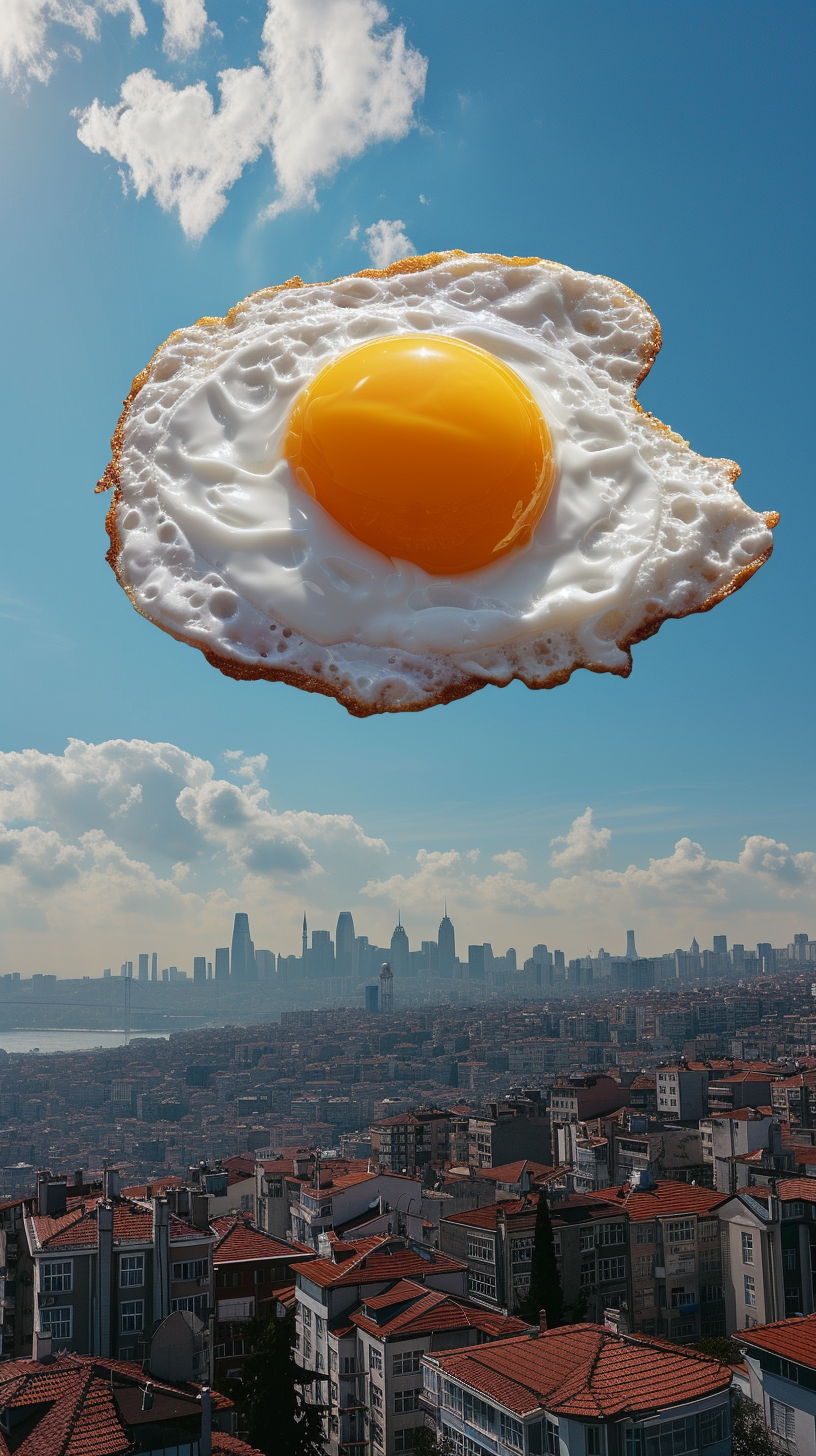 Giant fried eggs floating in Istanbul city