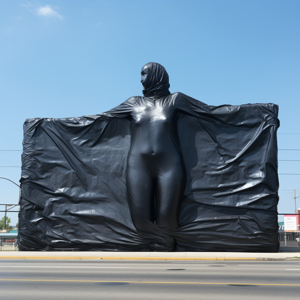 Giant garbage bag on billboard