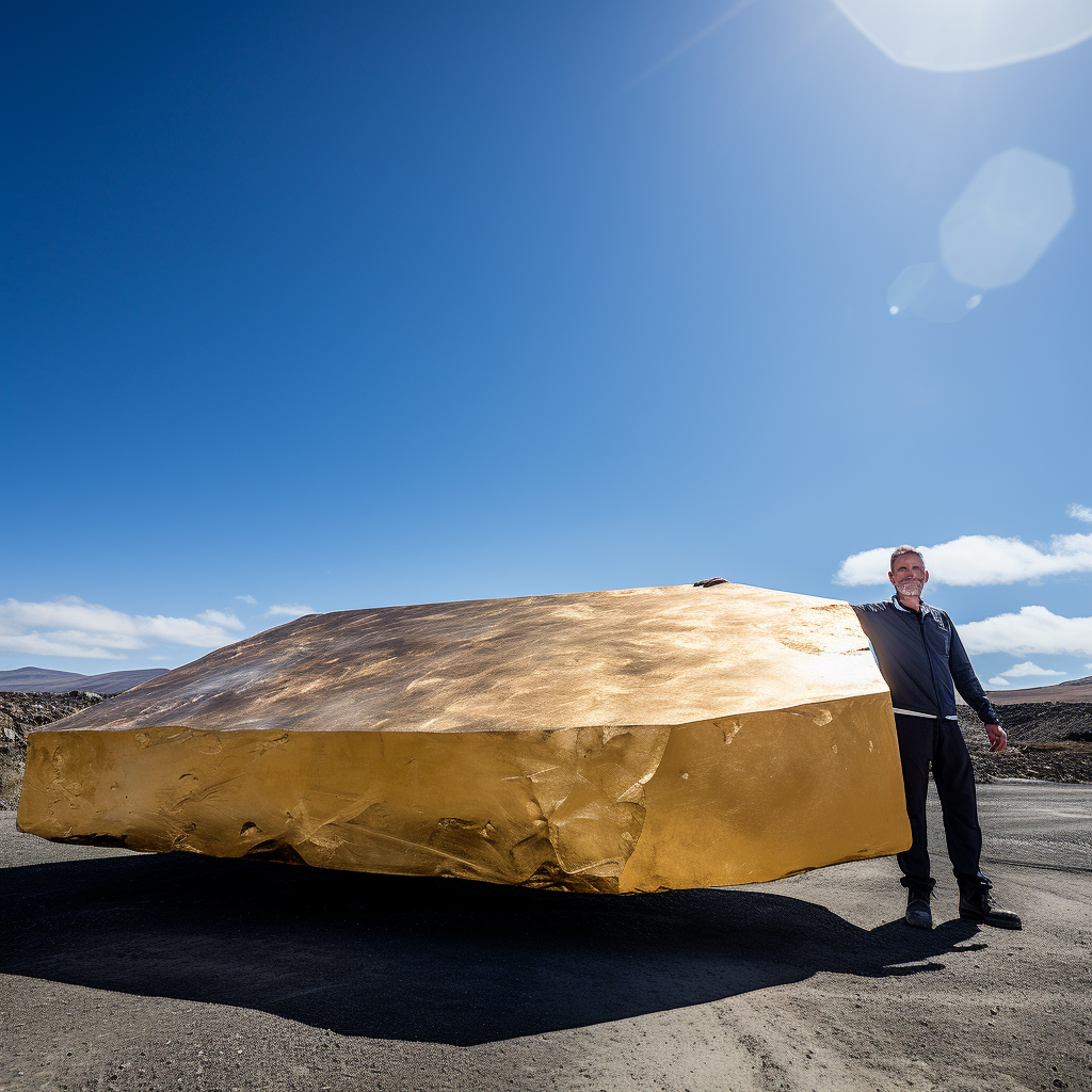 Man with Giant Gold Bar