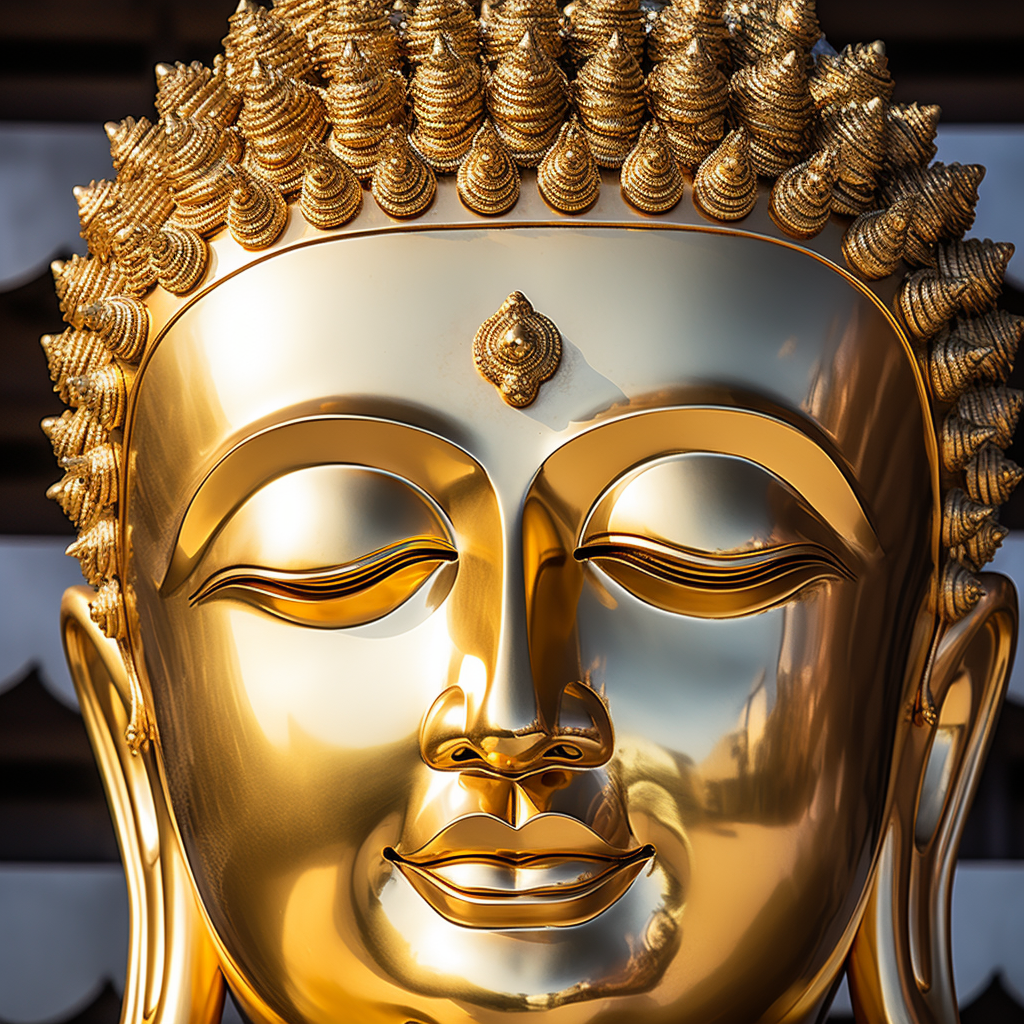 Giant golden Buddha face close-up