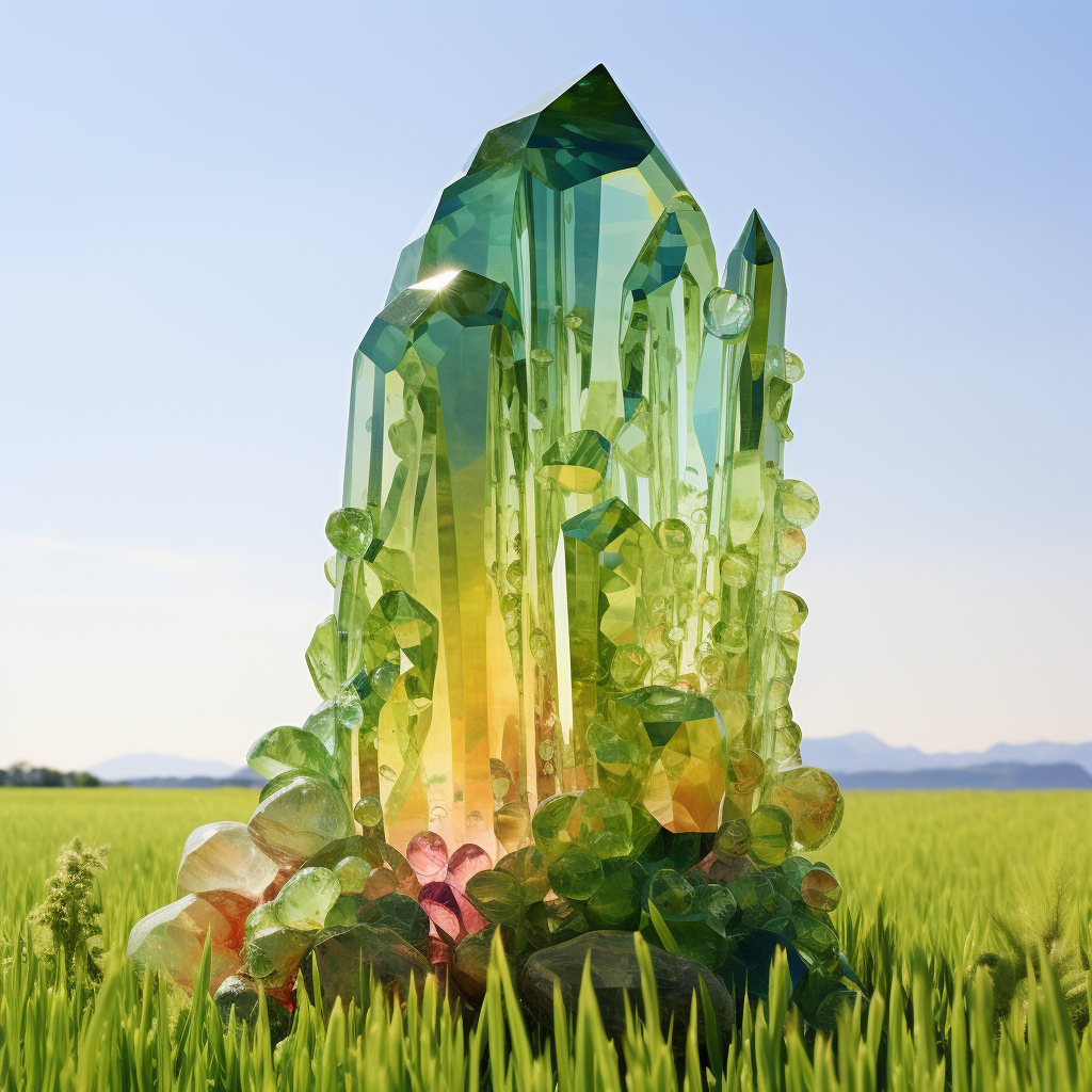 Beautiful rainbow crystals on a giant green field