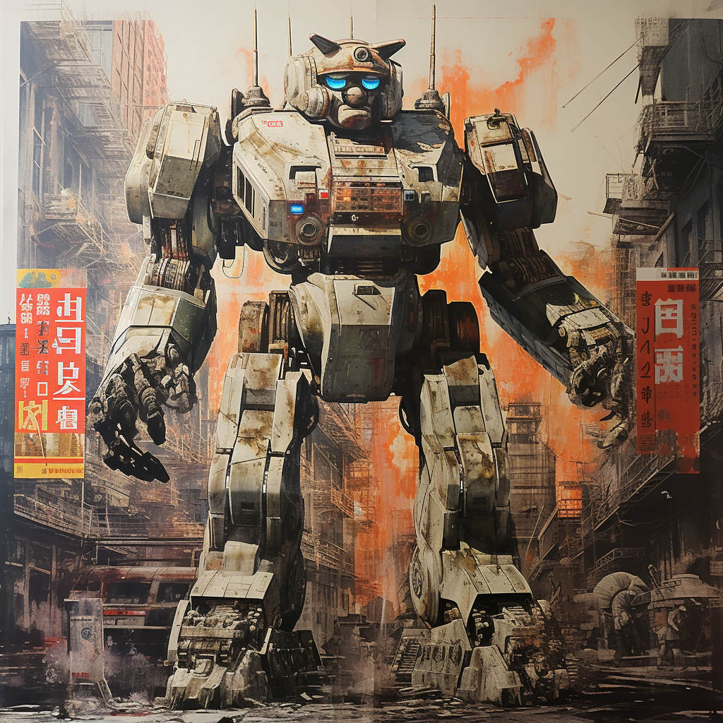 Giant Humanoid Mecha Gundam on Graffiti Beach