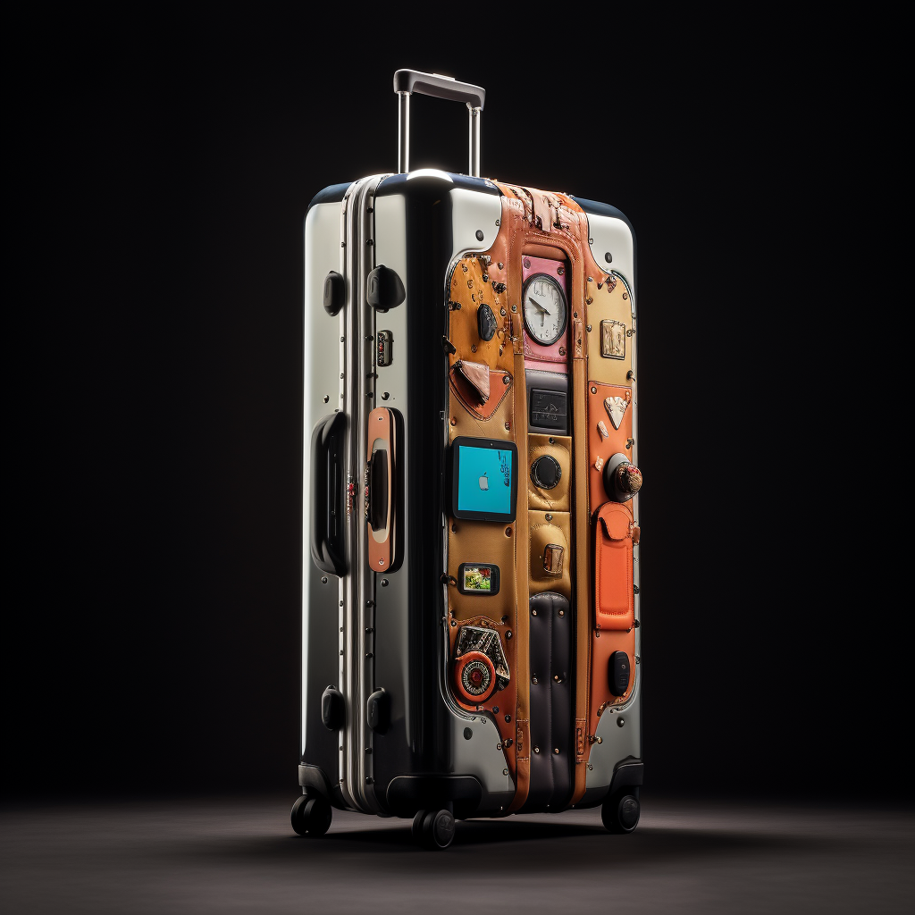 Giant iPhone and Rimowa Suitcase