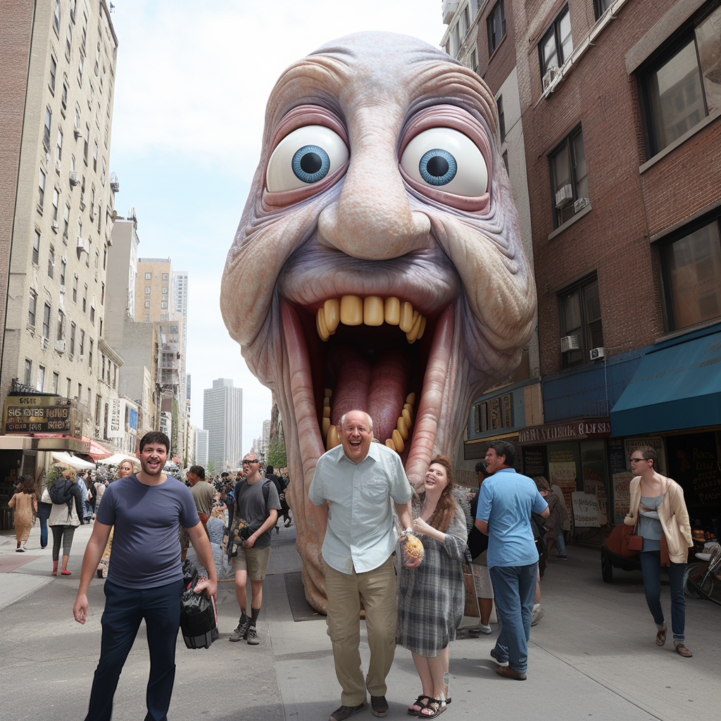 Smiling giant lollipop on New York street