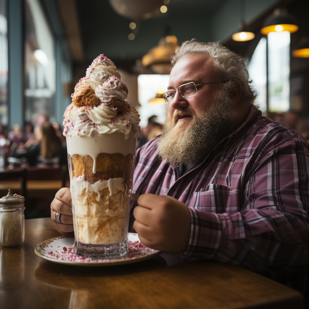 Man enjoying a huge milkshake