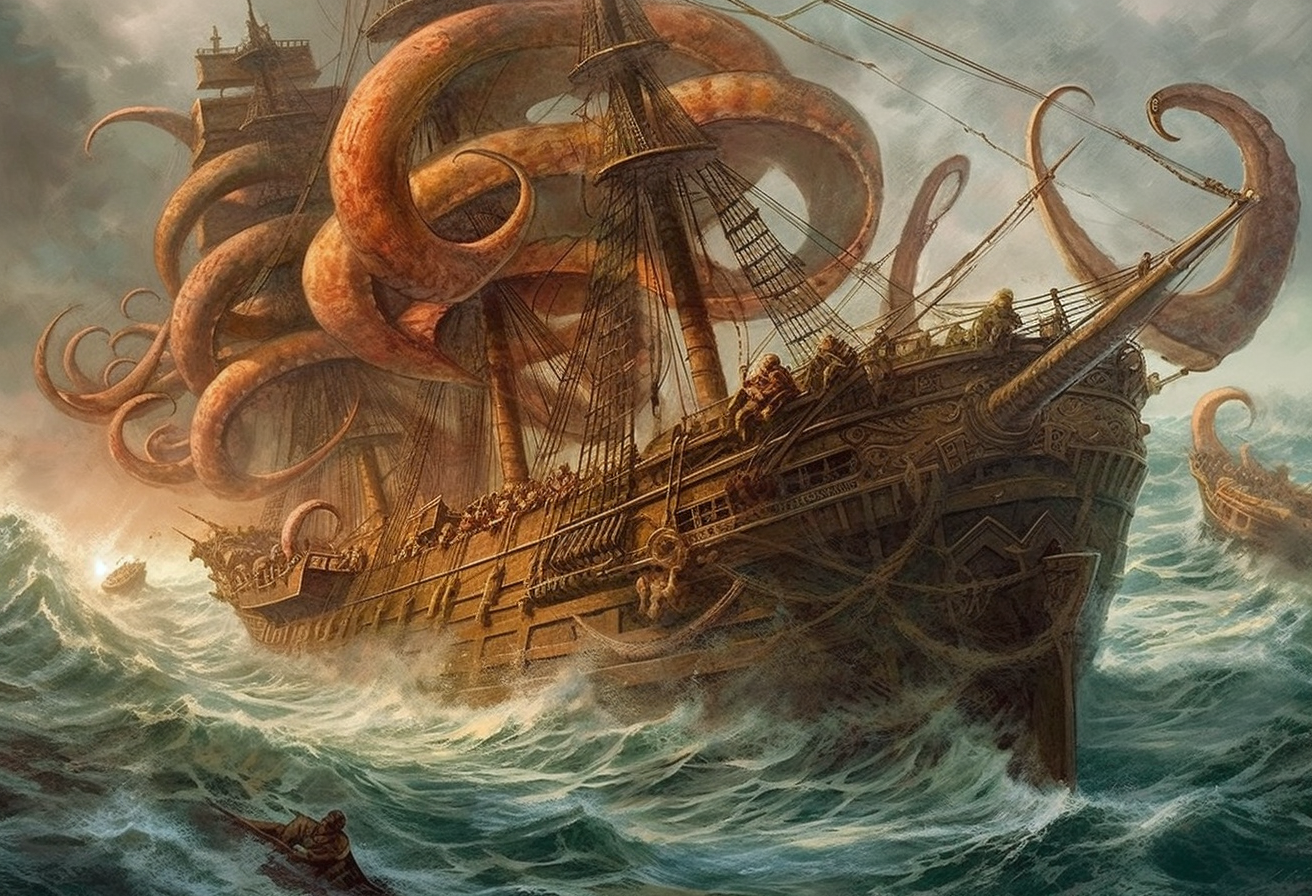 Giant Octopus attacking ancient ship