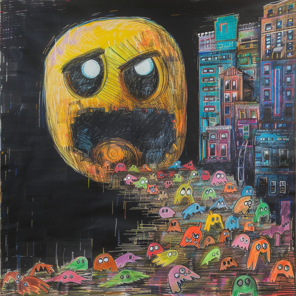 giant pac-man eating ghosts sketch