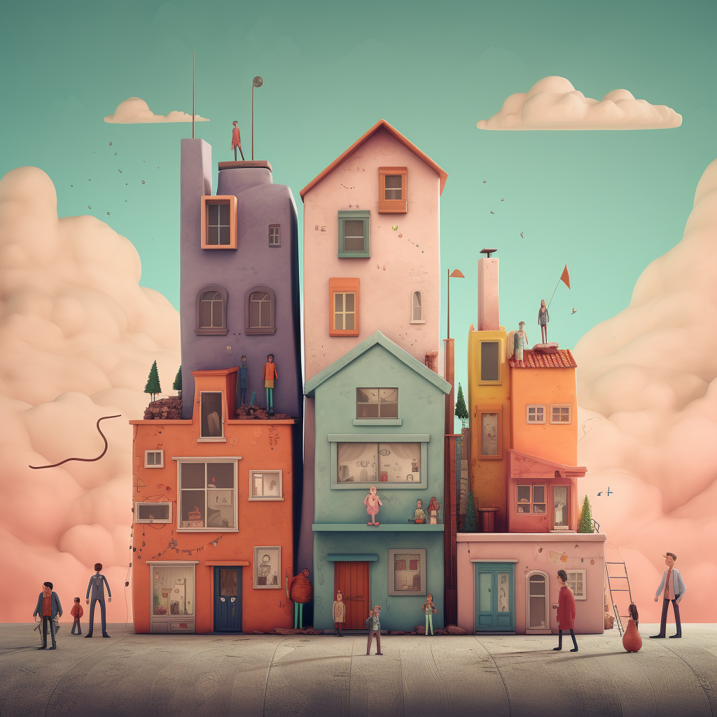 Giant People Tiny Houses Cinematic Pastel Tones