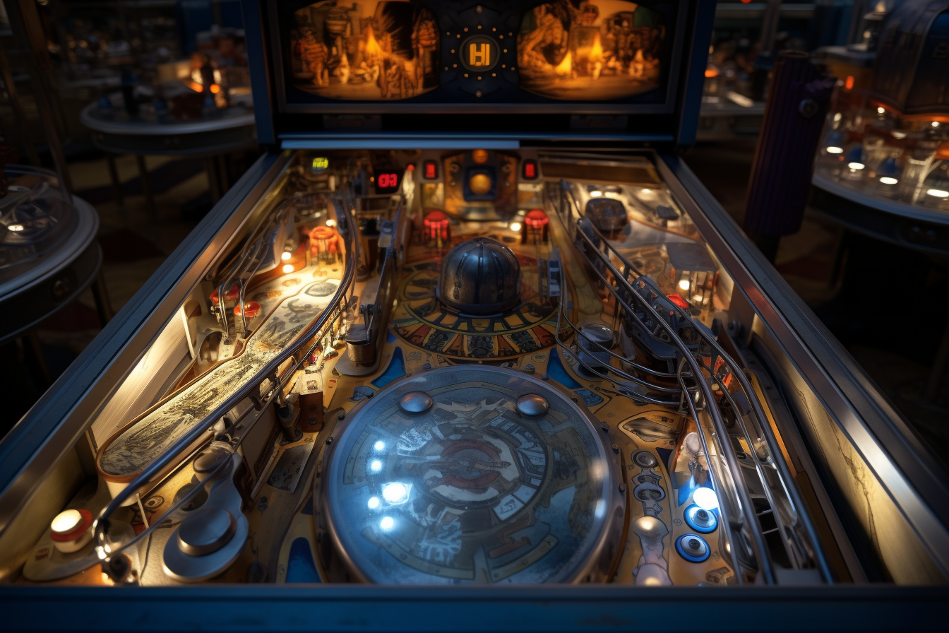 Giant pinball machine with silver pinball