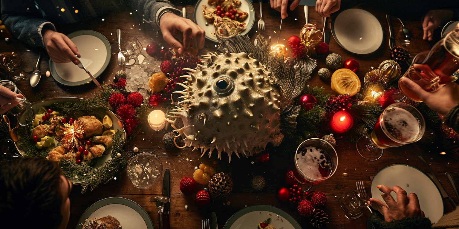 Giant Pufferfish Christmas Lunch Party