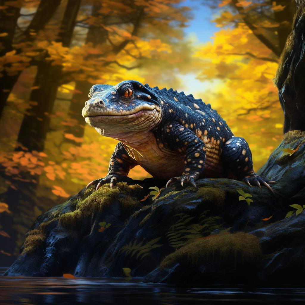 Digital art of a giant salamander on a rock