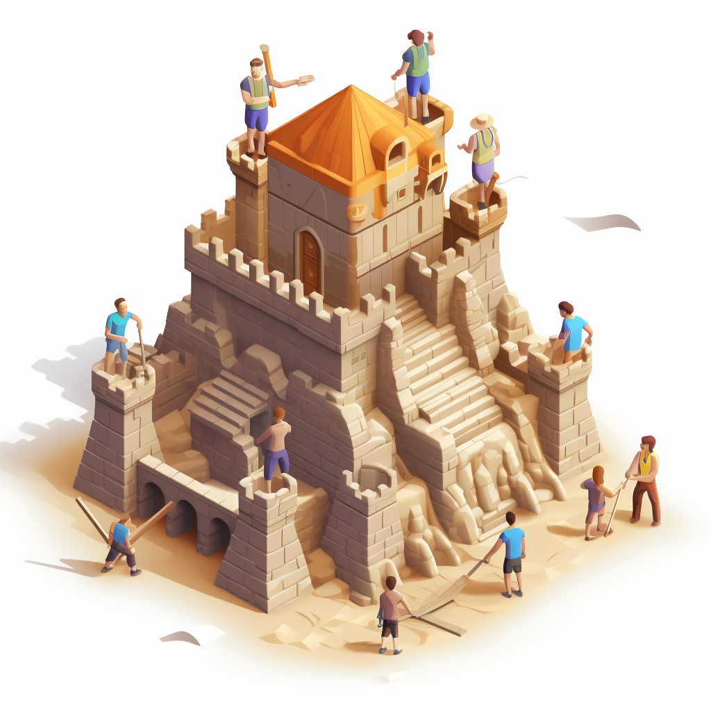 Animation of people building sandcastle together