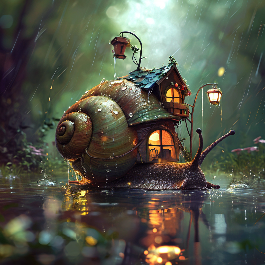 Cute Cartoon Giant Snail with House