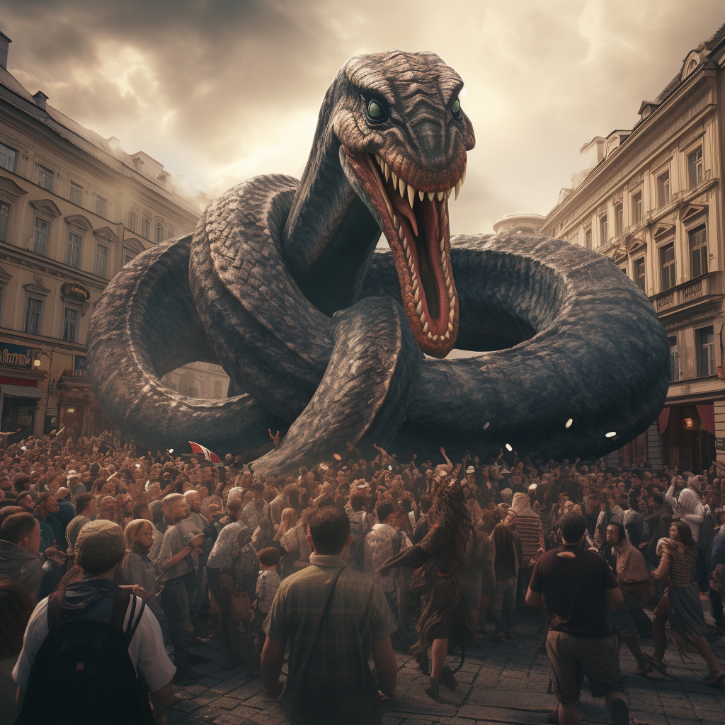 Terrifying snake monsters attacking humans in the city