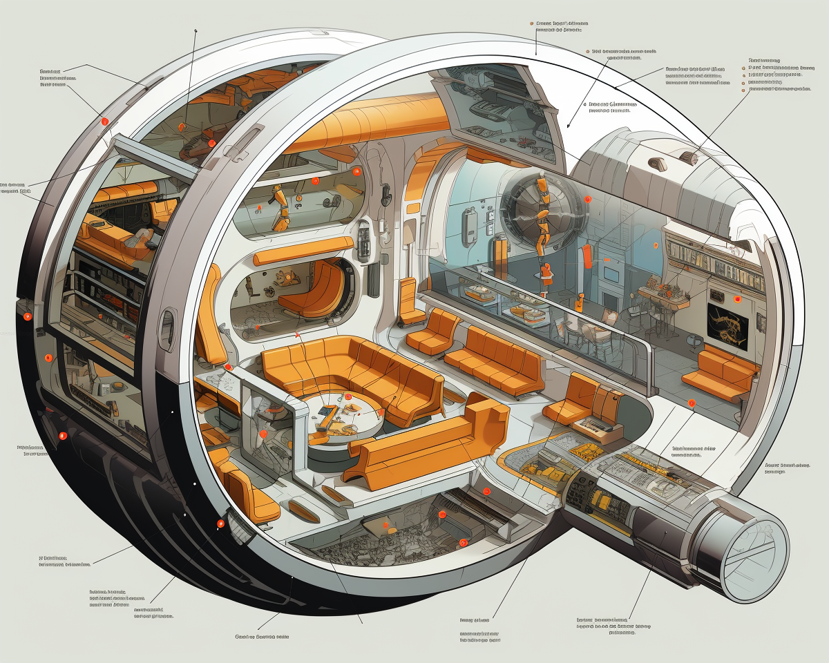 Diagram of giant spaceship interior