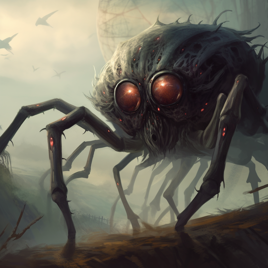 Shadowy black giant spider with beholder eyestalks