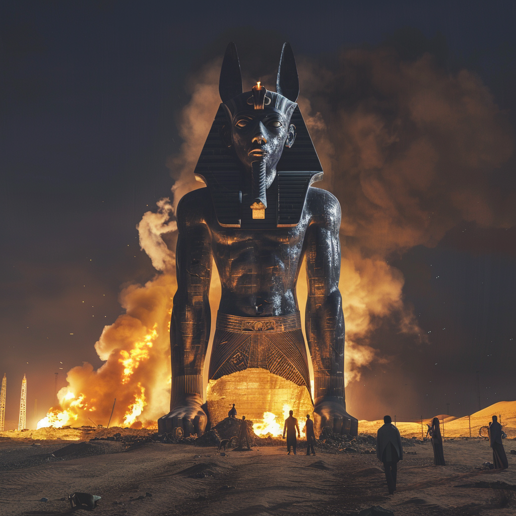 Anubis statue in Egyptian desert