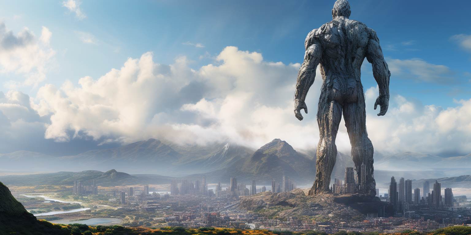 Giant Statue Construction Digital Art