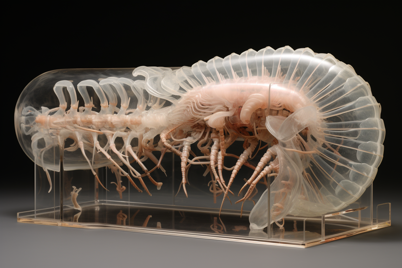 Disassembled parts of a transparent glass cerebroside centipede