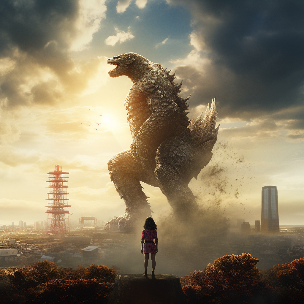 Powerful giant woman preparing to fight Godzilla